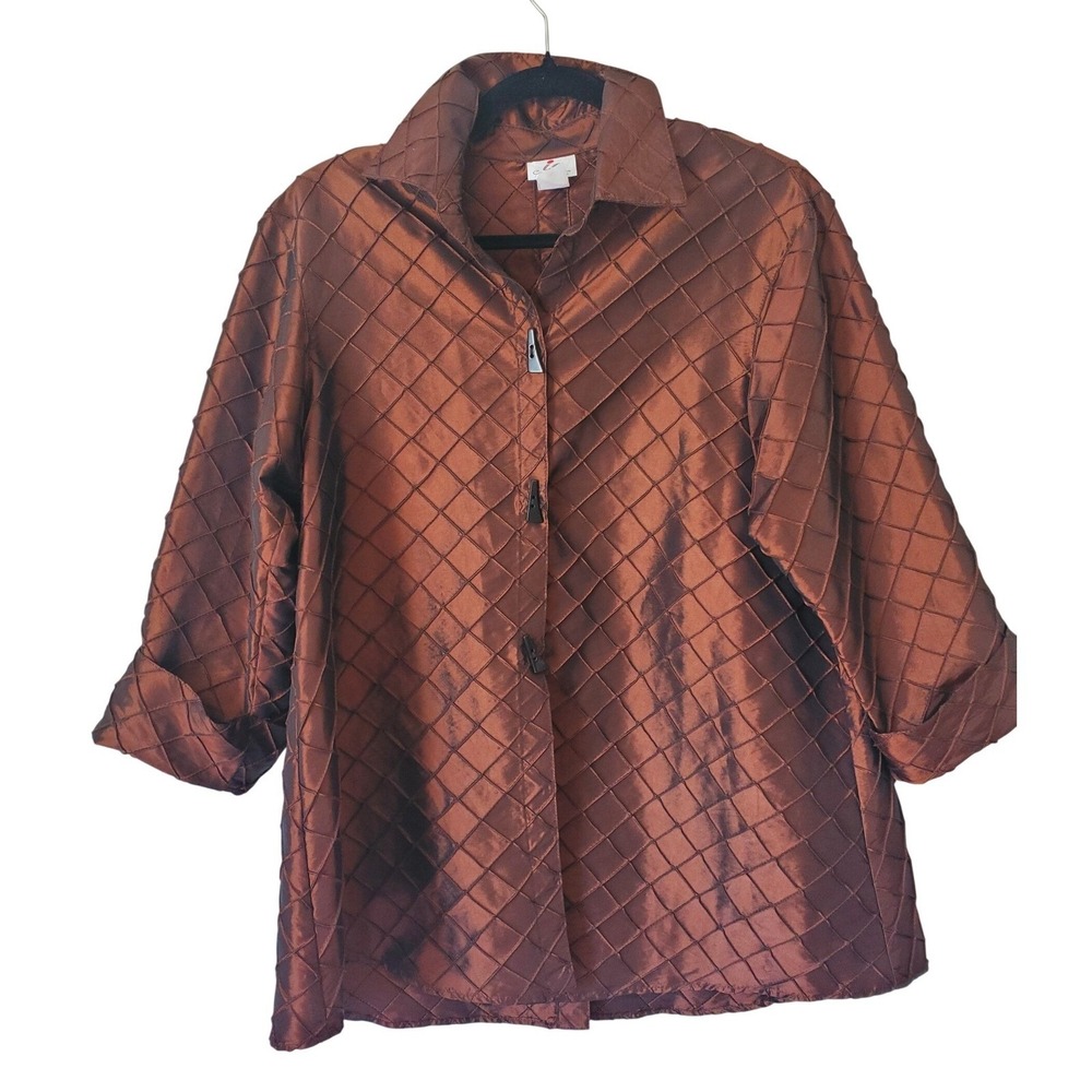 IC Collection Rust Unique Button Jacket Womens M Art To Wear Lagenlook Oversized